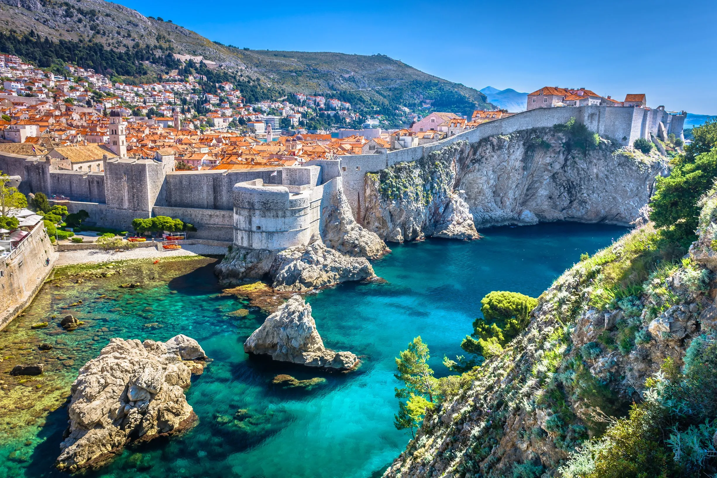 Dubrovnik's old town walls above clear blue water