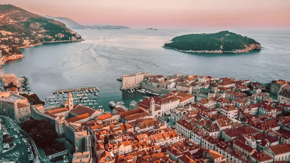 Red rooftops of Dubrovnik old town above the Adriatic