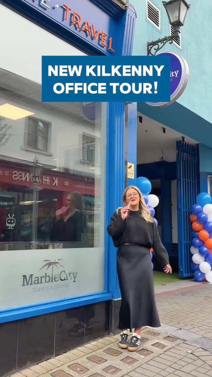 Robyn outside the new Marble City Travel office on James's Street, Kilkenny