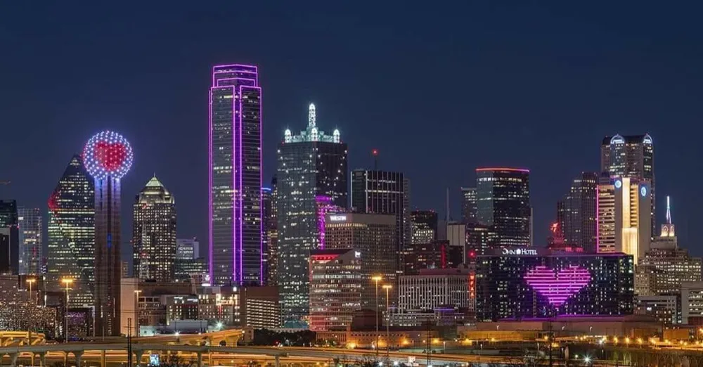 The Dallas skyline lit up at night